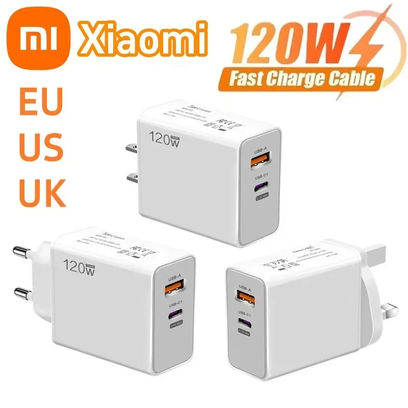 Xiaomi 120w USB C Gan adaptador de carga rápida para Iphone 15 PD cargador USB súper rápido para Samsung portátil tableta Ipad Macbook OPPO