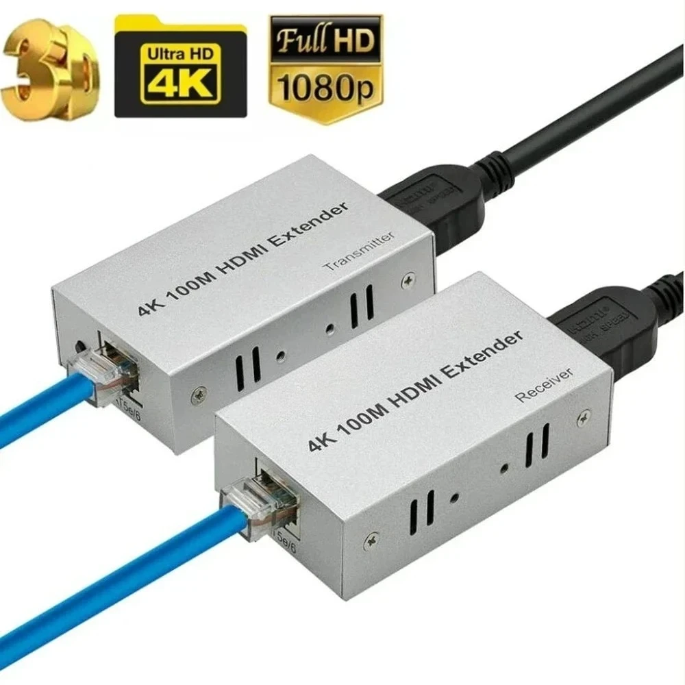 Extensor HDMI de 100M sobre Rj45 Cat5e/6 4K @ 30Hz HDMI Ethernet extensor Video Audio transmisor receptor kit para PS4 PC Loptop THDV
