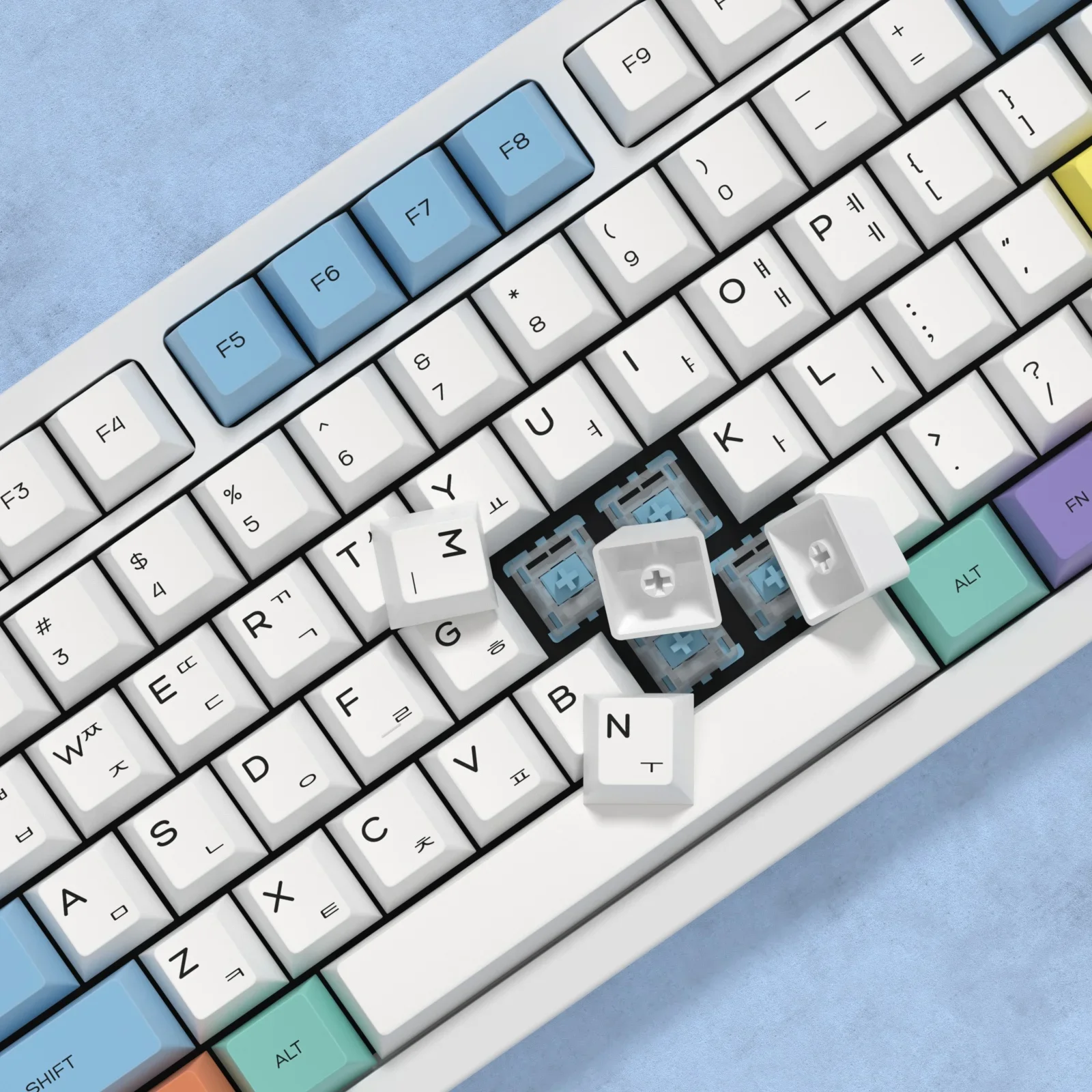KBDiy-teclas de tiza Pastel para teclado mecánico, teclas PBT coreanas de perfil de cereza, ISO MX Switch, tapa de 144 teclas para aula F87 F108 F99 Pro ACE60 ACE68 RAINY75 AK74 gx87 crush80 raven68 mad 60he ak820 pro - imagen 5