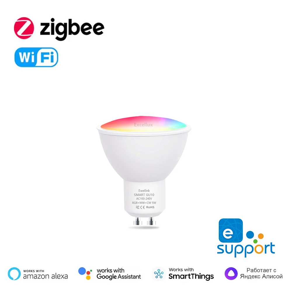 Tuya-bombillas LED GU10, foco Zigbee o WiFi, 5W RGB C + W, lámparas blancas regulables, EWelink App, Control inteligente, voz Alexa