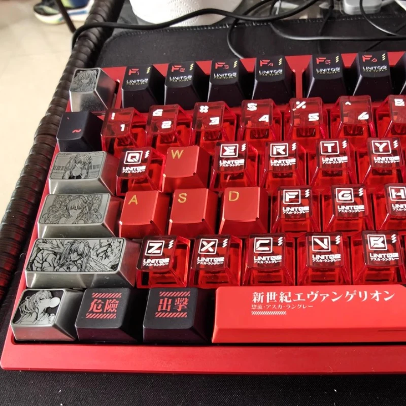 Juego de teclas con tema de Metal, rojo y negro, perfil de cereza, tapas de teclado de aleación de aluminio, accesorios de regalo para teclado mecánico personalizado - imagen 4