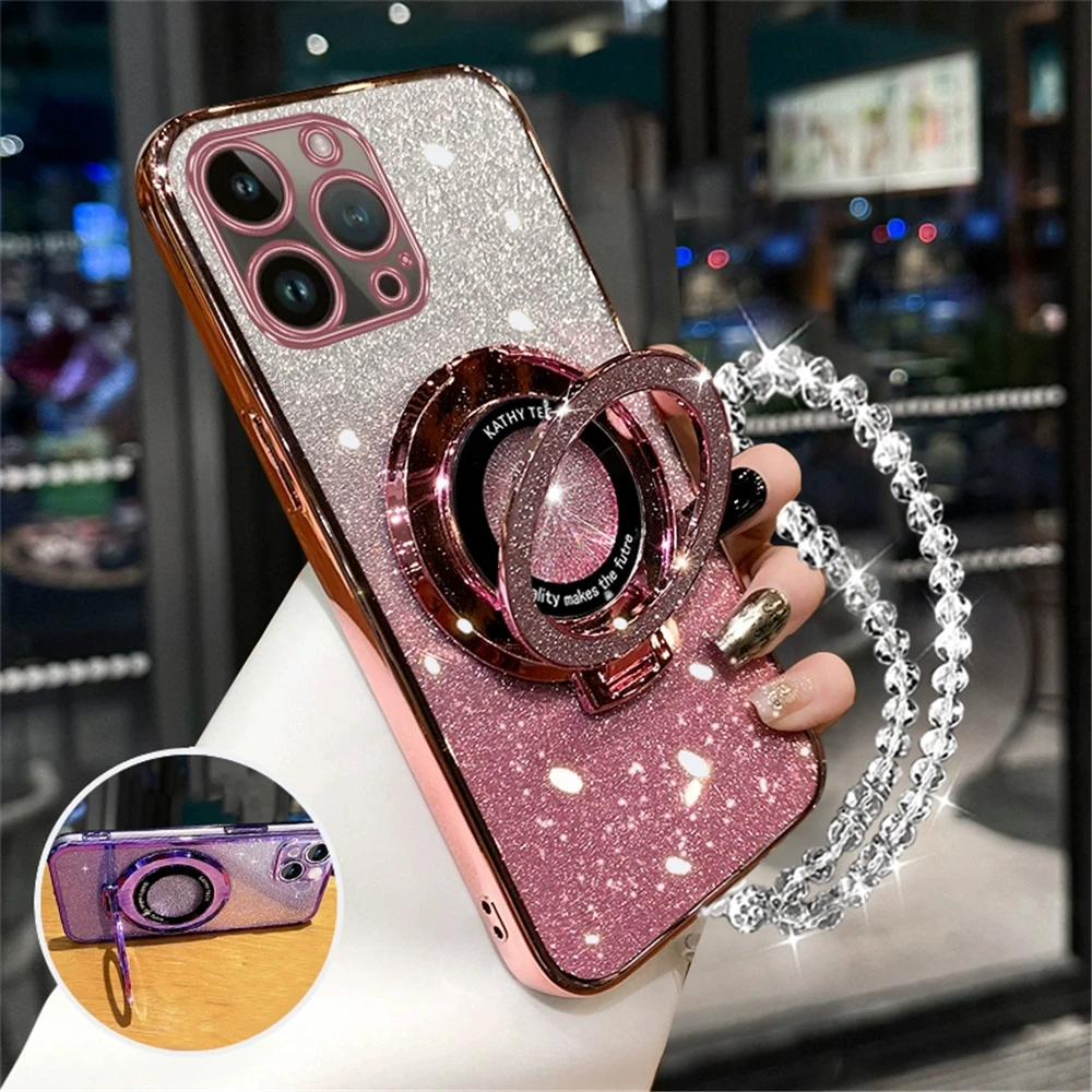 Para Redmi Note 13 4G funda Redmi Note 13 Pro 5G 4G funda Note 13 Pro + Plus pulsera de cristal anillo brillante soporte contraportada