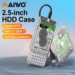 Carcasa Disco Duro Externo SATA USB 3.0 MAIWO 2,5 Pulgadas Transparente