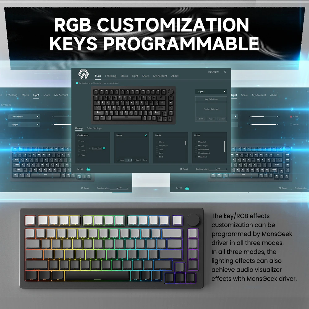 AKKO X MonsGeek M1/M1W V3 Teclado mecánico para jugar/Kit Barebone DIT 75% 3/5 pines intercambio en caliente RGB junta montaje caja de aluminio - imagen 5