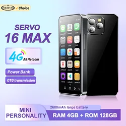SERVO 16MAX Android Mini Smartphone 4G LTE Play Store 4GB + 128GB Desbloqueo facial OTG Power Bank 4,0 "Pequeños teléfonos inteligentes Tarjeta SIM dual