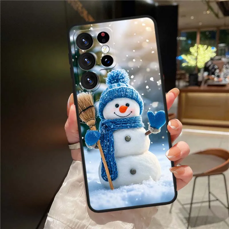 Funda con patrón de muñeco de nieve de invierno para Samsung Galaxy Note 20 10 9 8 A24 A34 M13 M31 M32 M52 M62 Ultra Lite funda de teléfono negra - imagen 5
