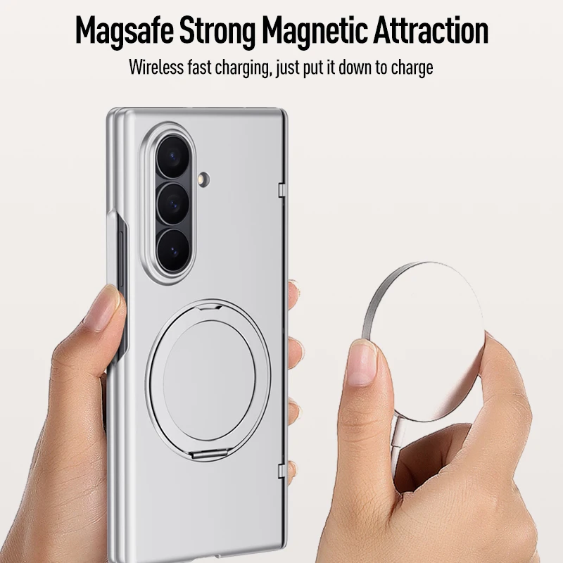 Para Samsung Galaxy Z Fold 7 funda magnética ELVEV bisagra agradable para la piel cubierta dura del teléfono con soporte giratorio de PC con película templada - imagen 2