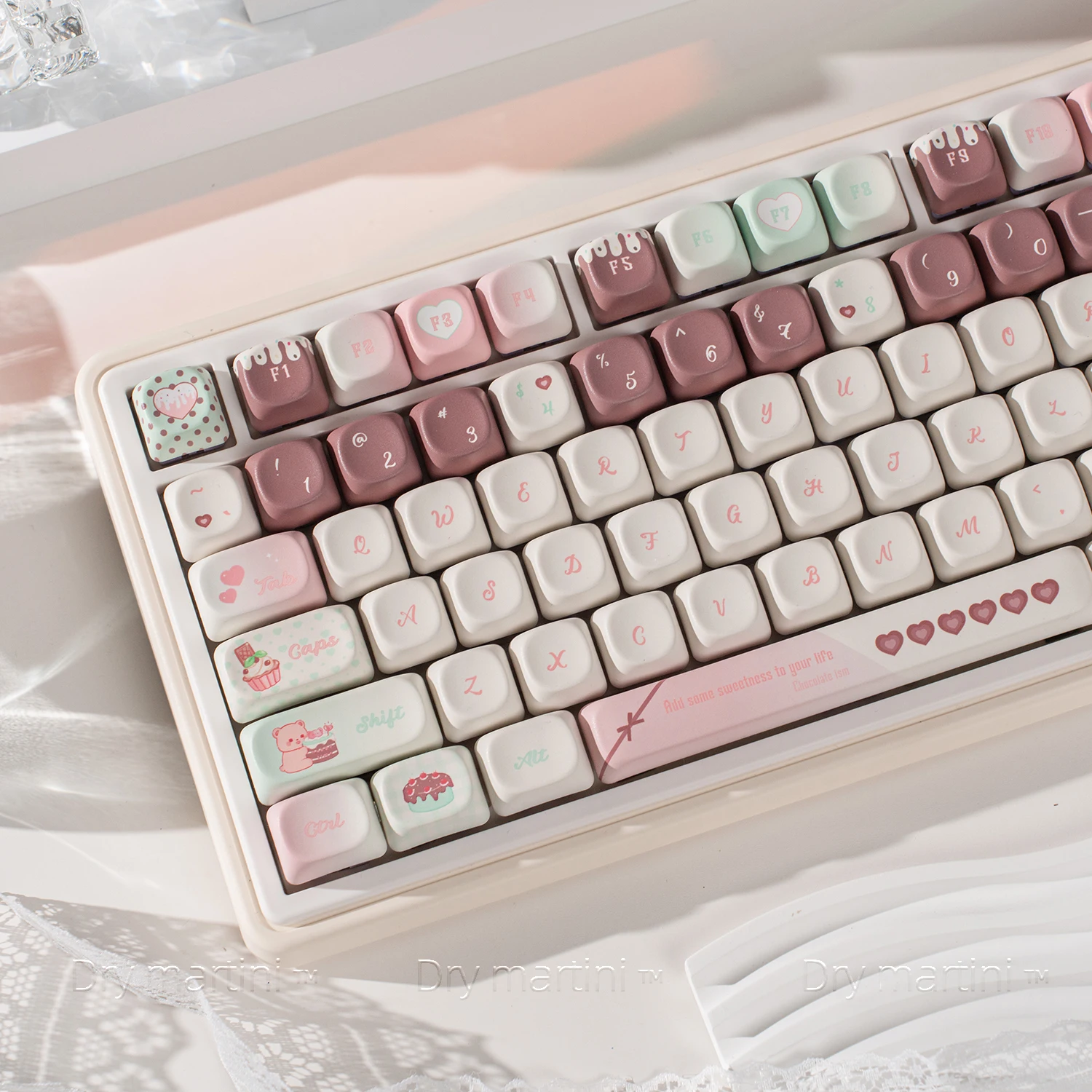 Teclas de Chocolate PBT con sublimación térmica MOA, bonitas teclas, 131 teclas, elemento de Donut de pastel personalizado, tapa de bola para teclado mecánico