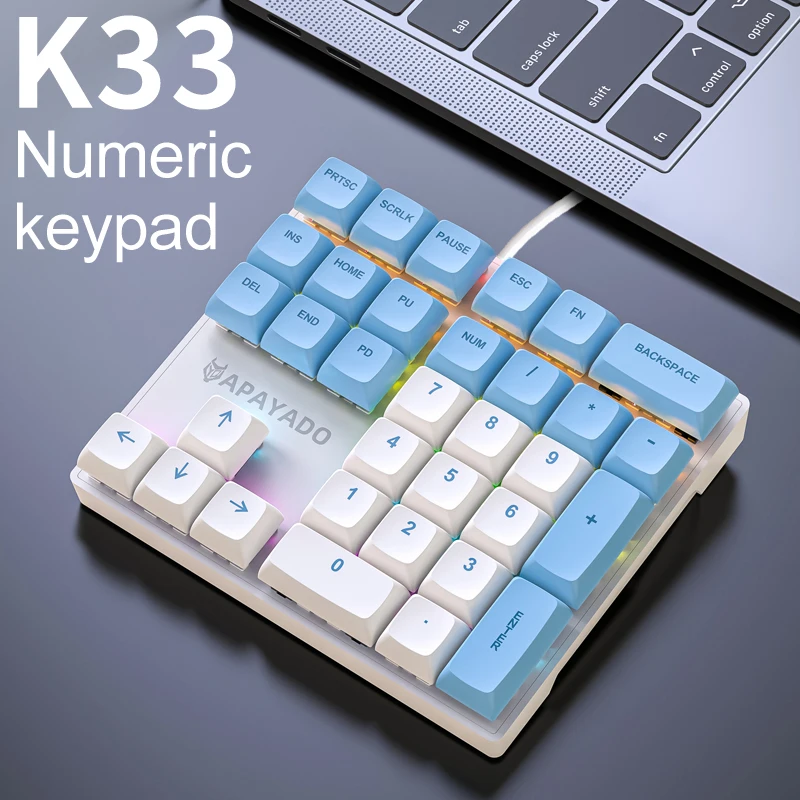 APAYADO-Mini teclado numérico K33, 33 teclas, eje mecánico azul, RGB, teclas PBT para tesoro/contabilidad/finanzas - imagen 3