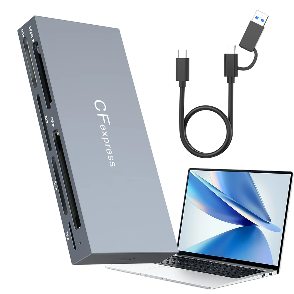 Lector de tarjetas 6 en 1 CFexpress tipo B/CF/XD/MS/SD/TF CF Express B adaptador de lector de tarjetas de 10 Gbps con Cable para sistema operativo Windows XP