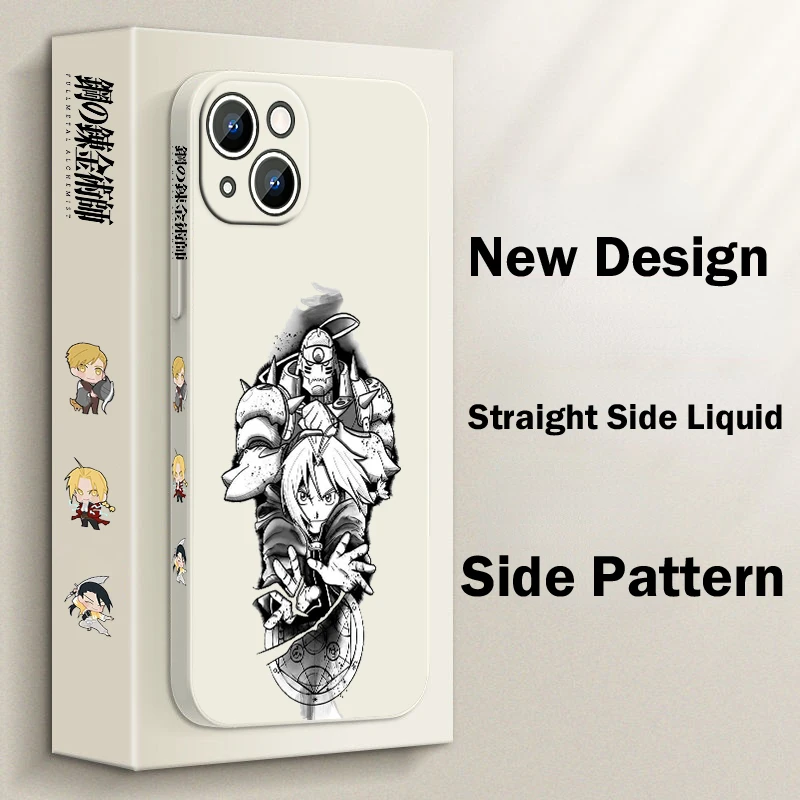 Funda de teléfono Anime Fullmetal Alchemist para Apple iPhone 15 14 13 12 11 Pro Max Plus 8 7 SE cubierta de capa de cuerda izquierda líquida - imagen 3