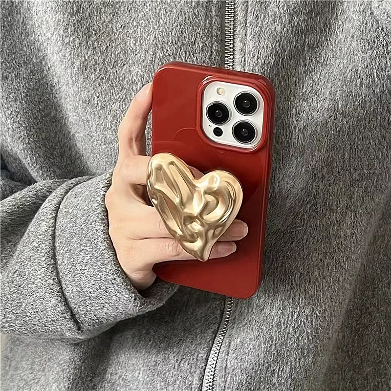 Con soporte de corazón Fundas de teléfono rojas con soporte para iPhone 16 Funda 15 Pro Max 14 Plus 13 12 11 Funda Griptok con toma de agarre - imagen 3