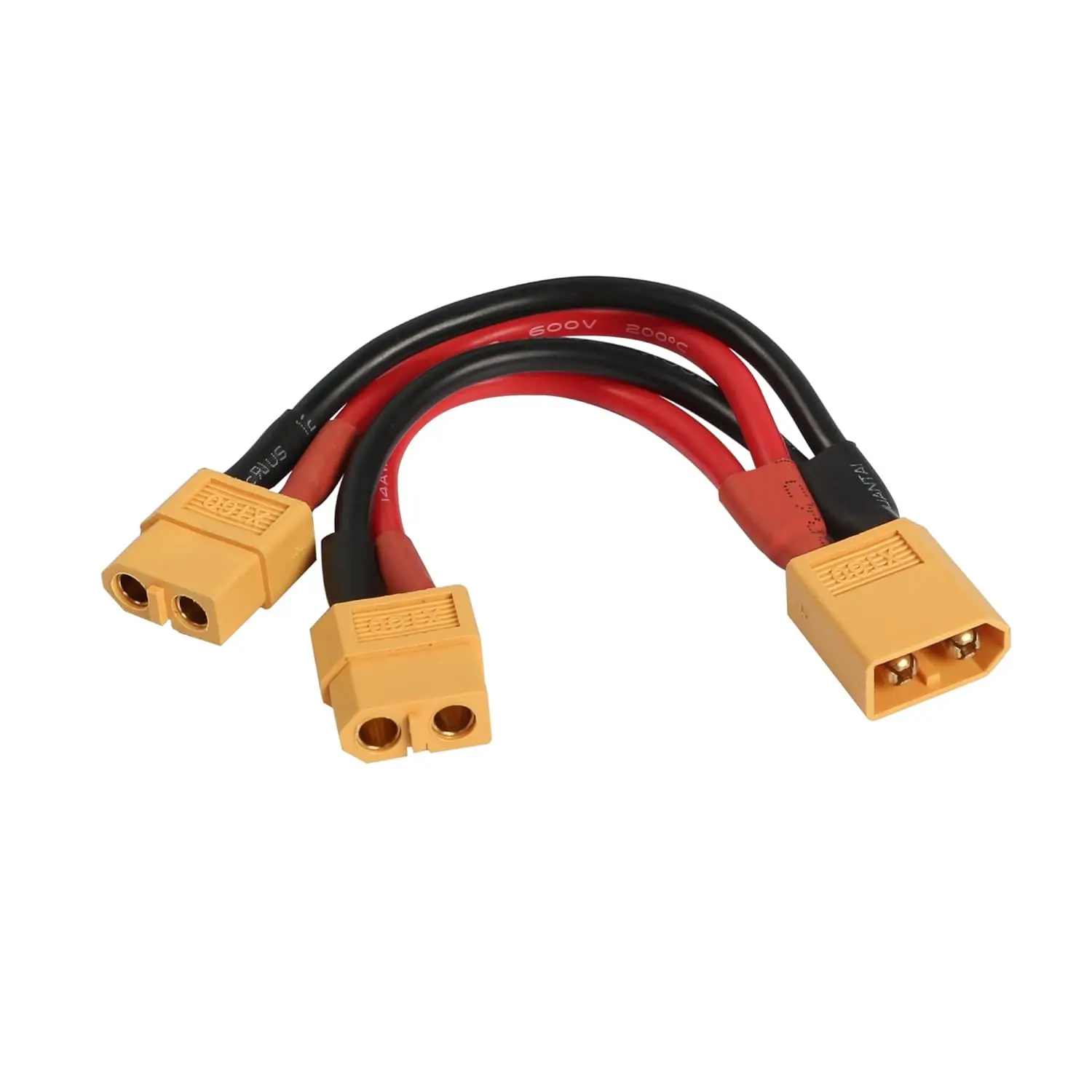 Cable conector de batería paralelo XT60, Cable adaptador divisor Y de 14AWG 1 hembra a 2 macho, 10cm/3,93 pulgadas para cuadricóptero multicóptero RC