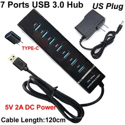 Hub USB 3.0 7 Puertos - Cable 120 cm - Multiadaptador Type-C 3.1