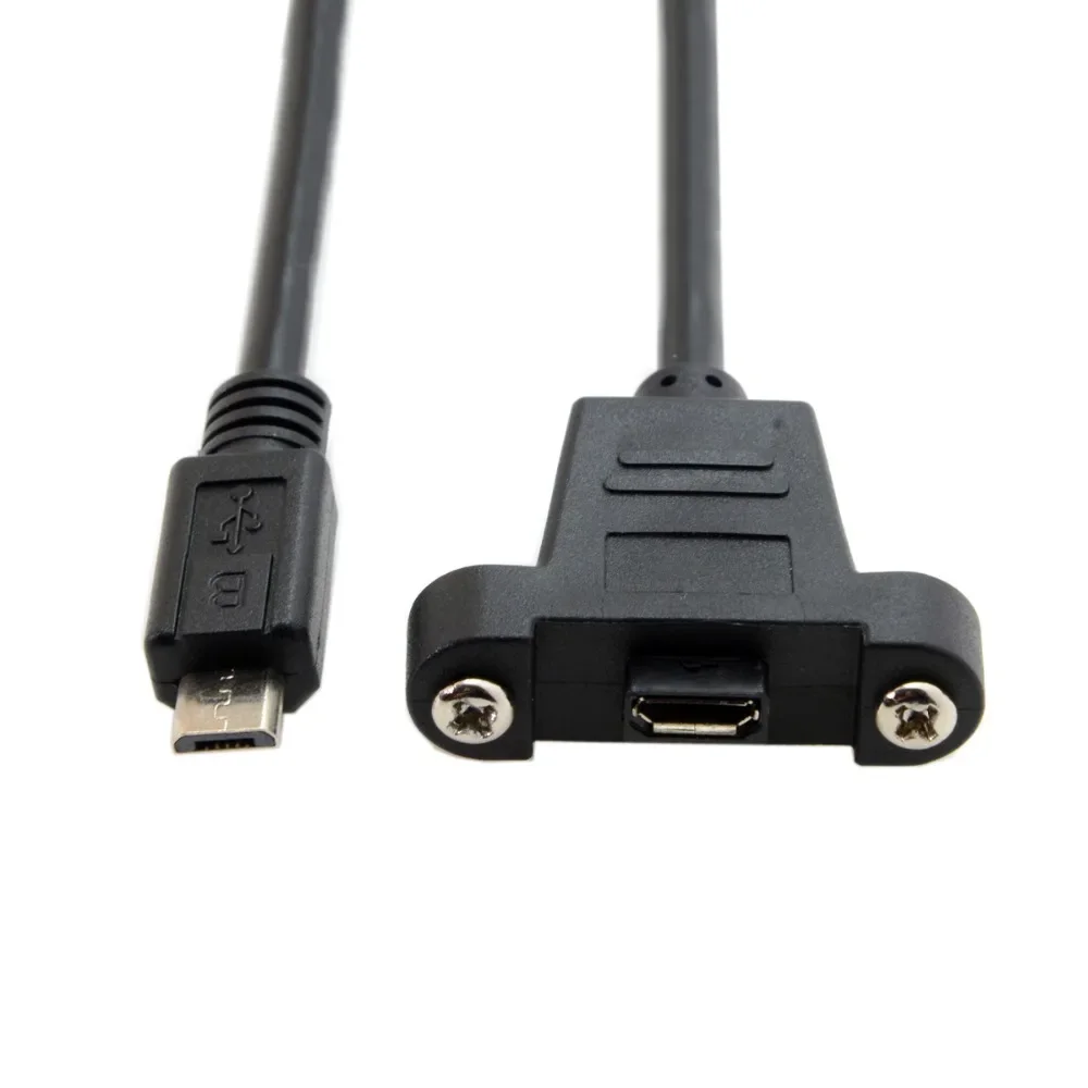 Conector macho Micro USB 2,0 de 5 pines a Cable de extensión hembra Micro USB 2,0 30cm 50cm 3M 5M con tornillos orificio de montaje en Panel - imagen 3