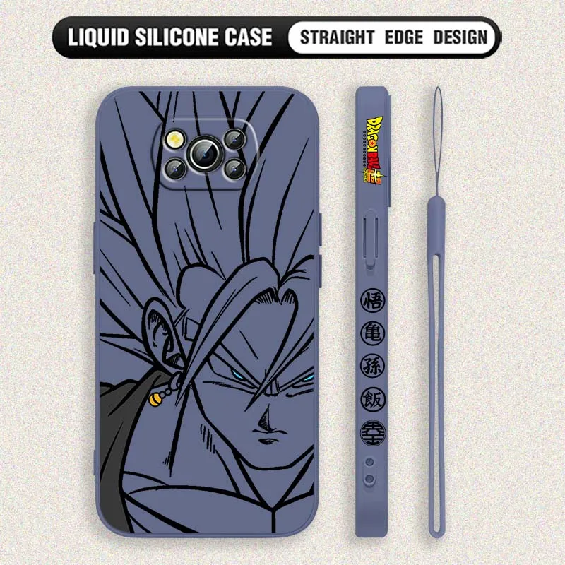 Funda fresca de Anime d-dragon Balls Saiyans para Xiaomi Poco X6 X5 X4 X3 M6 M5 M3 F6 F5 F4 F3 GT Pro 5G, funda de teléfono con cuerda izquierda líquida - imagen 5