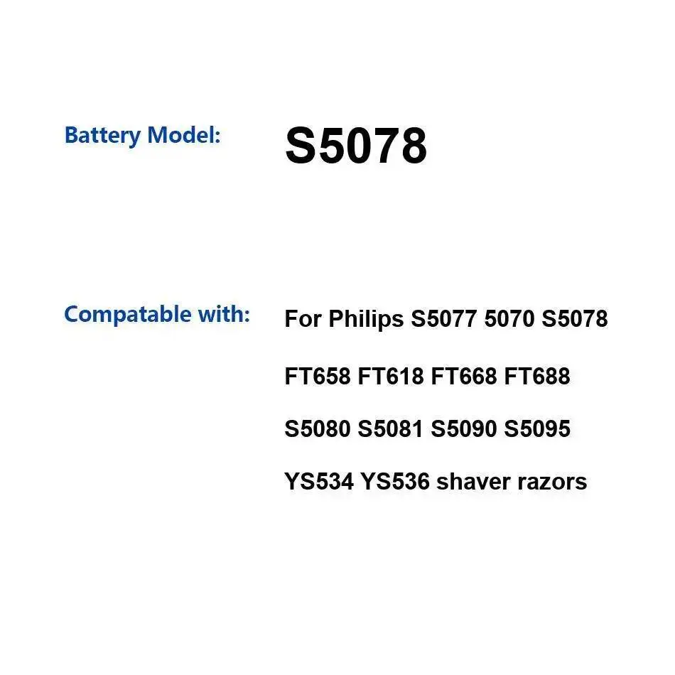 Batería de Afeitadora eléctrica 1800Mah para Philips S5077 5070 S5078 FT658 FT618 FT668 FT688 S5080 S5081 S5090 S5095 YS534 YS536