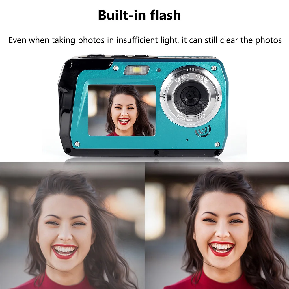 Cámara Digital impermeable 1080P 4K 56MP, videocámara antivibración para exteriores, IPS, pantalla Dual, Selfie, para natación - imagen 4