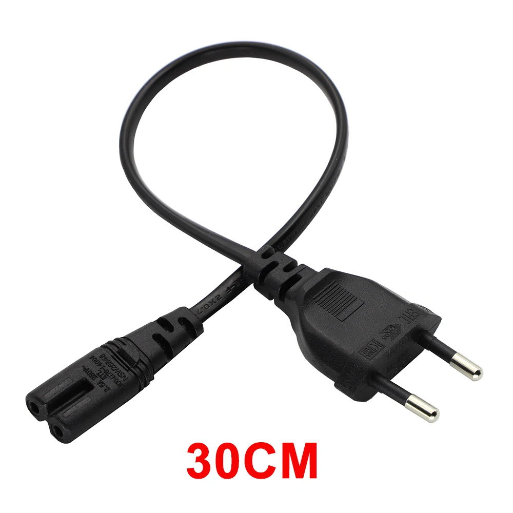 Cable de alimentación de CA de 30cm UE a IEC 320 C7 Schuko CEE7/16 a C7 Firgure 8 Cable de alimentación de la UE Cable de extensión de conector 2.5A 250V negro - imagen 2