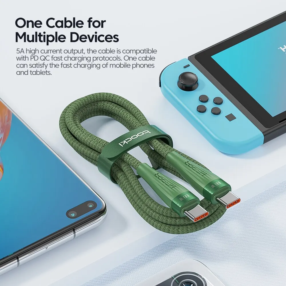 Cable USB C a USB C Toocki 100W PD3.0 QC4.0 cargador rápido cable para ordenador portátil para MacBook Pro Xiaomi POCO tipo C cable - imagen 2