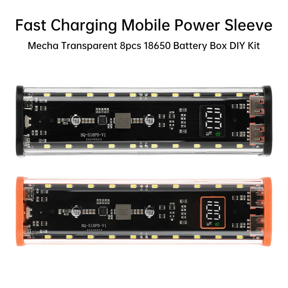Caja DIY de energía móvil de 22,5 W, sin soldadura, 8 Uds., caja de batería 18650, carcasa transparente de energía de carga DIY con linterna - imagen 2
