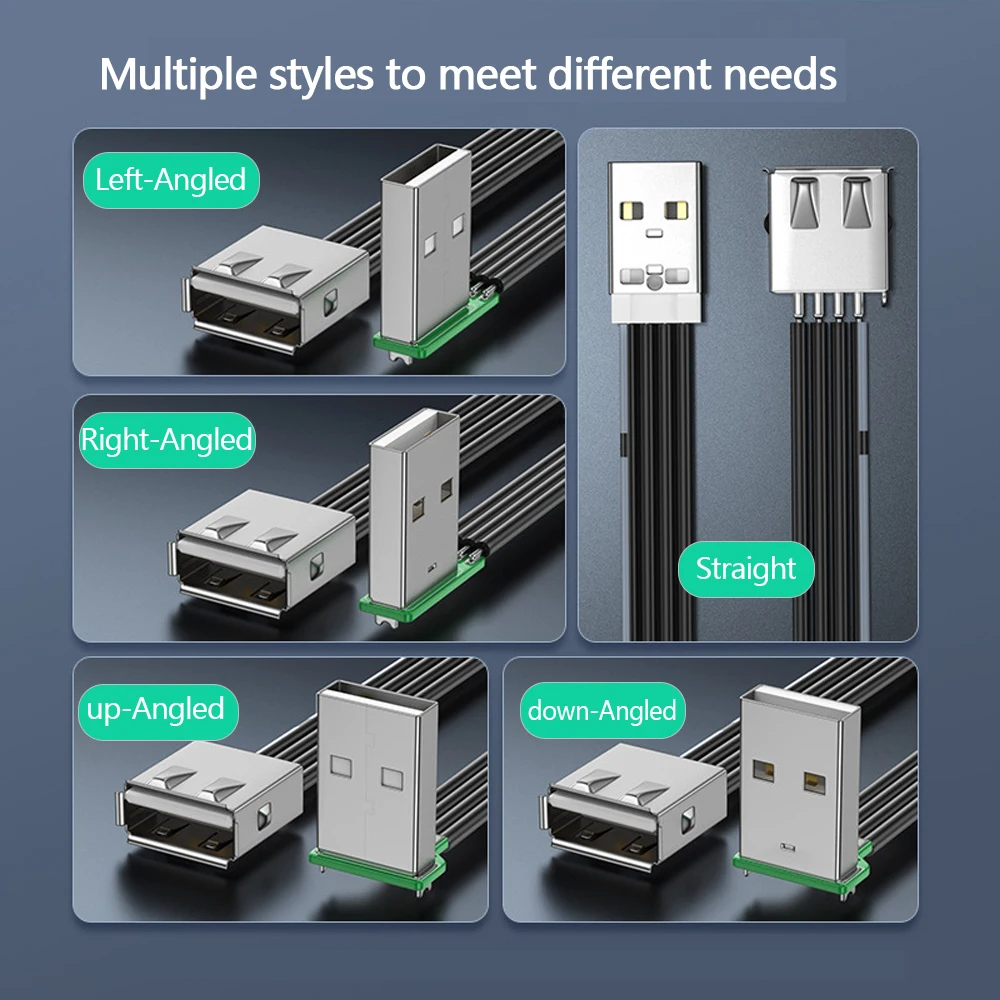 Cable plano de silicona USB 2.0 Cable de extensión de unidad Flash de ángulo arriba/abajo/izquierdo/derecho de 90 grados para teclado de ratón - imagen 2