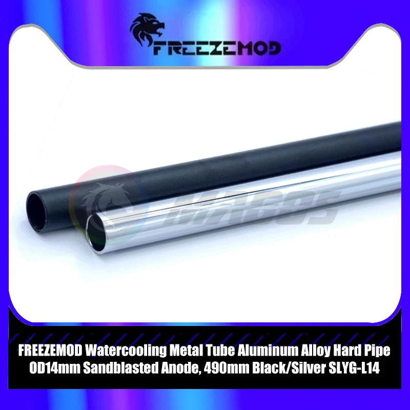 FREEZEMOD Tubo de metal de refrigeración por agua Tubo duro de aleación de aluminio OD14 mm Ánodo arenado, 490 mm Negro/Plata SLYG-L14