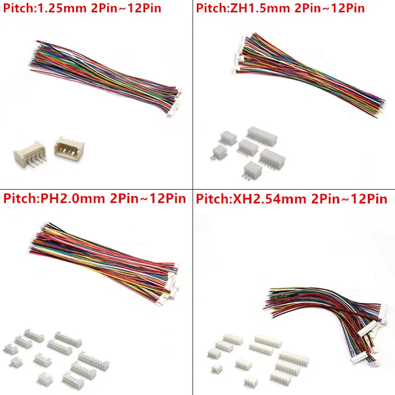 Conector hembra y macho con Cable, 10/20/30cm, SH1.0, JST1.25, ZH1.5, PH2.0, XH2.54, 2/3/4/5/6/7/8/9/10P