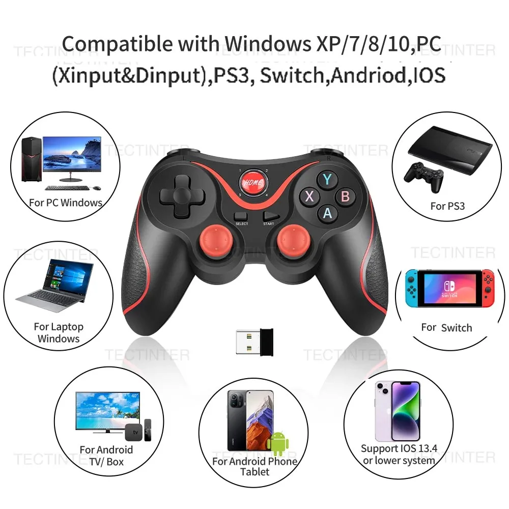 Mando inalámbrico Terios T3 X3 para juegos de PC, Joystick compatible con Bluetooth BT3.0, para teléfono móvil, tableta, TV, soporte para caja - imagen 3
