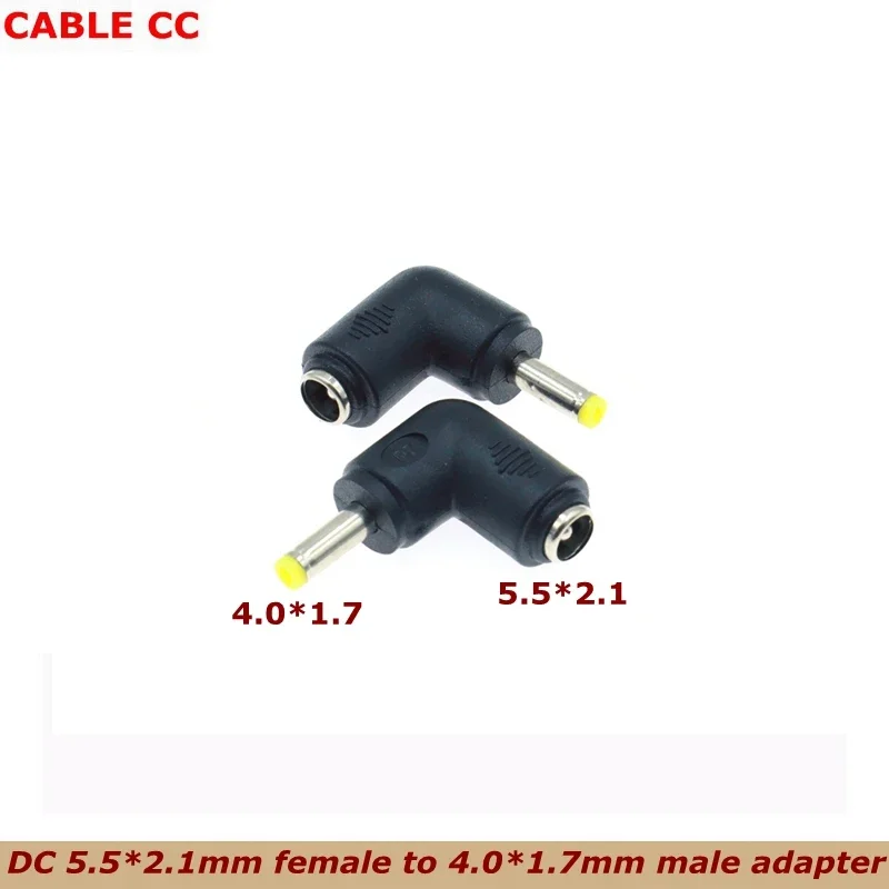 5 unids/lote DC 4,0x1,7mm macho 5,5x2,1mm enchufe hembra codo de 90 grados adaptador de conector de alimentación CC ordenador portátil 4,0*1,7 a 5,5*2,1