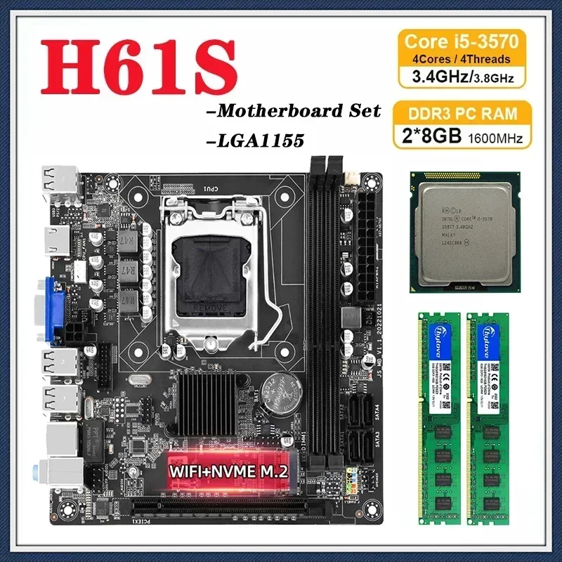 Kit de placa base H61S con procesador I5 3570, LGA1155, 2x8GB, 16GB, DDR3, memoria RAM de PC, tarjeta madre de escritorio ITX con NVME M.2
