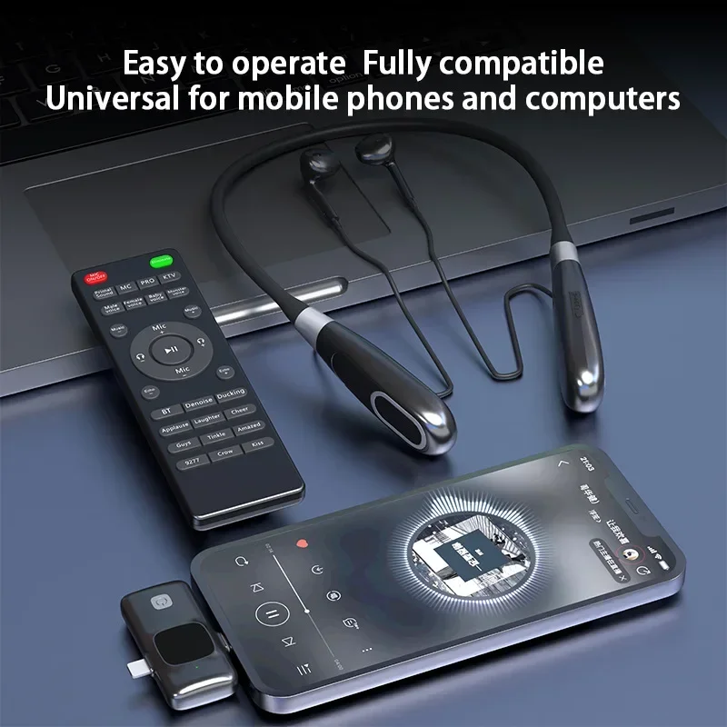Auricular inalámbrico portátil, multifuncional, control remoto, tarjeta de sonido, teléfono móvil, transmisión en vivo, auriculares para colgar en el cuello - imagen 4
