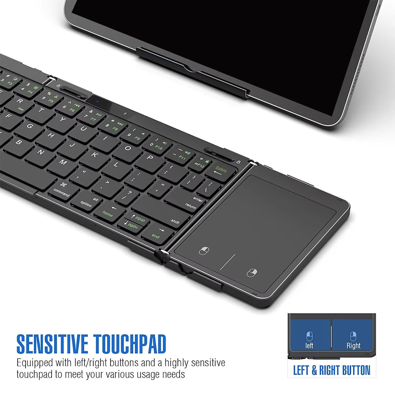 Teclado de viaje plegable con panel táctil y pantalla, teclado Bluetooth plegable para Windows iOS Android, teclado multidispositivo - imagen 2