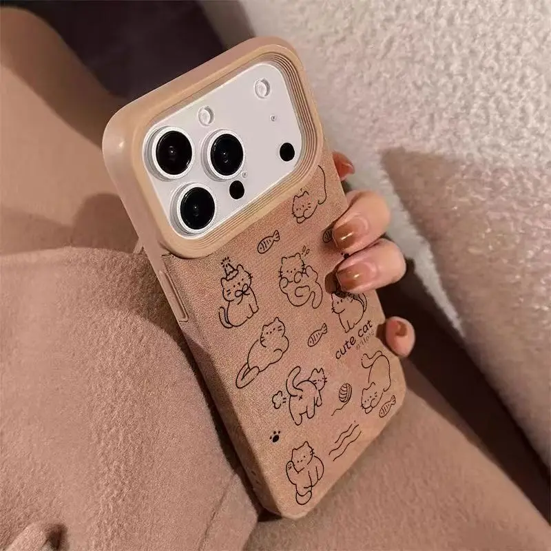 Para iPhone 17 16 15 14 13 12 11 Pro Max Air Funda Linda línea Patrón de gato Funda para iPhone XS X XR 16 Plus Funda suave de piel sintética - imagen 5