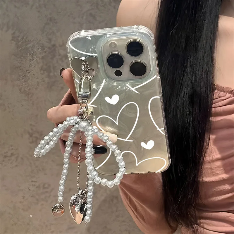 Funda con colgante de perlas y corazón para Samsung Galaxy A17 A07 A22 A33 A13 S25 FE M56 M16 M06 F16 F06 A06 A02S A03S A04S A31 A50 A12 - imagen 4
