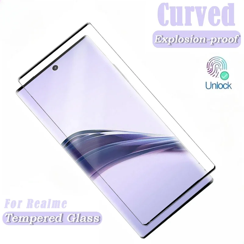 Protector de pantalla de desbloqueo de pegamento completo curvo 3D para Realme 13 12 11 10 Pro Plus vidrio templado para Realme GT Explorer Master Film - imagen 2