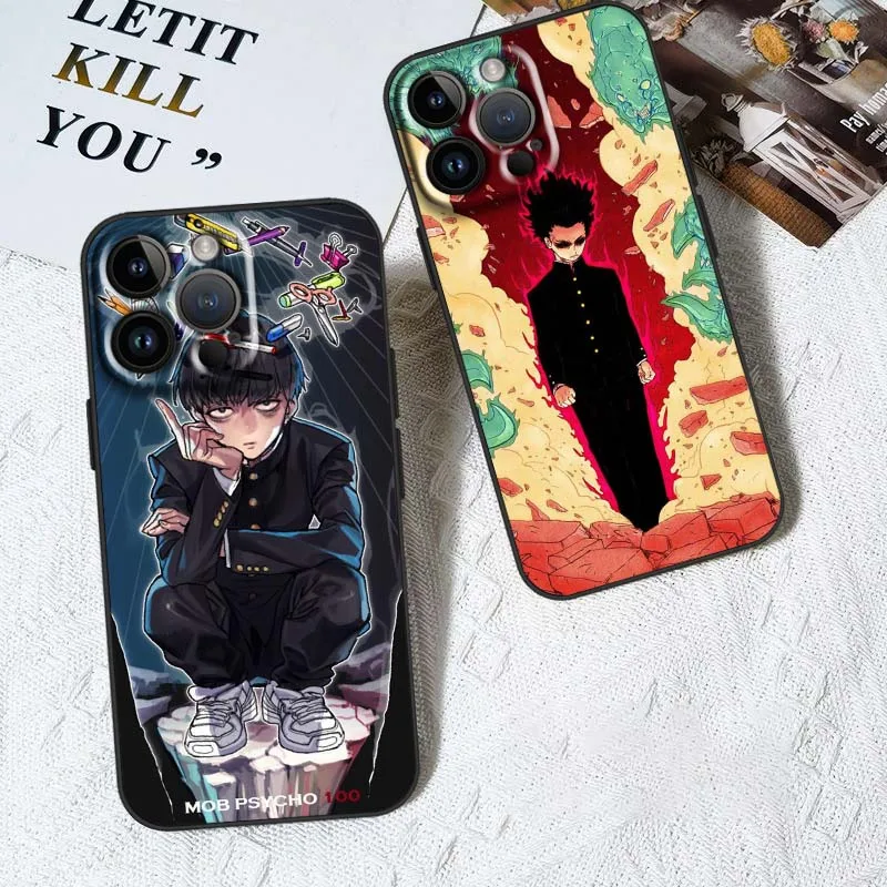 Funda de Anime Mob Psycho 100 para Apple iPhone 12 11 8 7 6 6S XS XR X SE Mini Plus Pro Max funda de teléfono negra - imagen 3