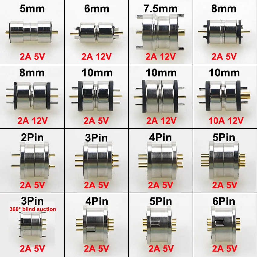 Conectores de enchufe de carga de energía, forma de circuito Pogo magnético, 2, 3, 4, 5, 6 pines, sonda macho y hembra, 5V, 12V, 2A, 10A, CC - imagen 2