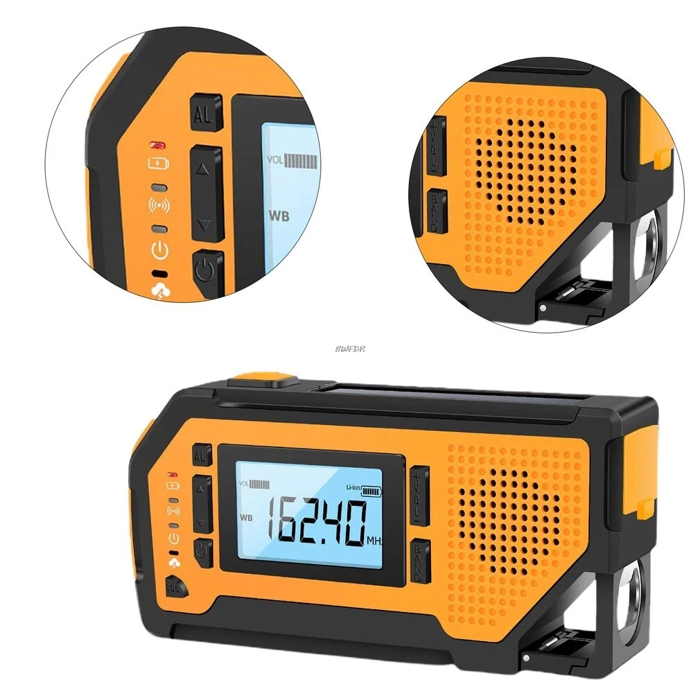 Radio de emergencia con Bluetooth, altavoz portátil para exteriores, Radio Solar con manivela, receptor AM/FM, alarma SOS, linterna LED
