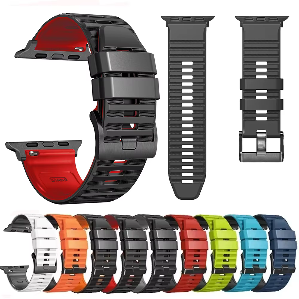 Correa de silicona para Apple Watch, pulsera deportiva de repuesto para IWatch Serie 9/8, 7, 6, 5, 4, 3, SE, 44mm, 45mm, Ultra 49mm, 45mm, 42mm
