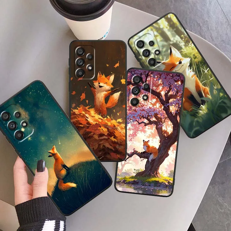 Funda de teléfono con diseño de chica granada y zorro para Samsung A73 A72 A71 A55 A54 A53 A52 A51 A13 A22 A16 A15 A05s A14 A05 A06 5G negro