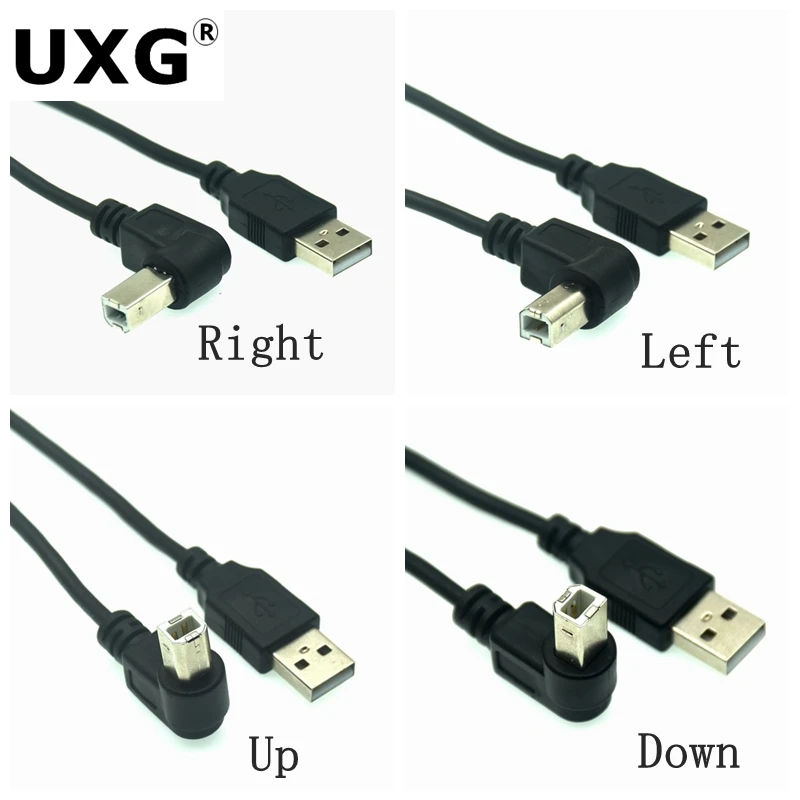 Tipo A macho a tipo USB-B macho 90 grados arriba abajo izquierda derecha ángulo USB 2,0 Cable de escáner de impresora 1,5 m 3m 0,5 m 0,3 m