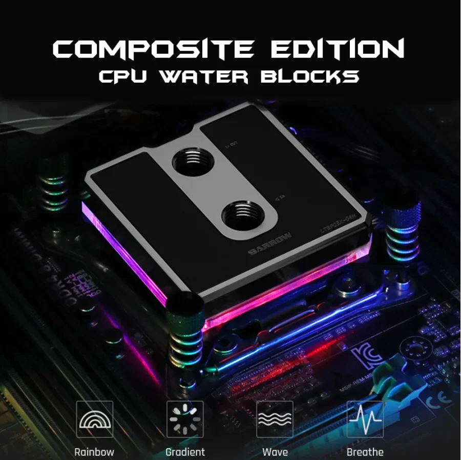 Bloques de agua de CPU compuesta para Ryzen AM3/AM4, POM/barss Top opcional, LRC 2,0, 5v, 3 pines, bloque de microvía, Barrow LTCP03A-04N - imagen 2
