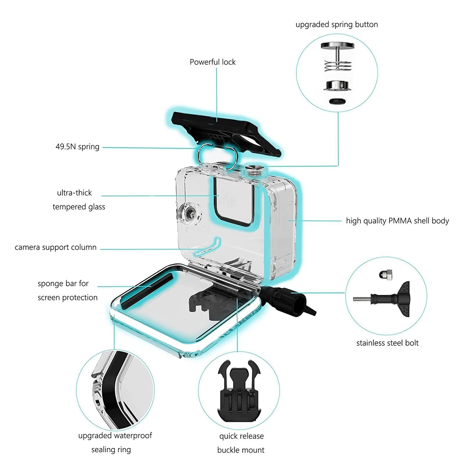 Probty para GoPro Hero 5 6 7 funda impermeable negra soporte de carcasa protectora de buceo subacuático para GoPro 5 accesorios de cámara - imagen 4