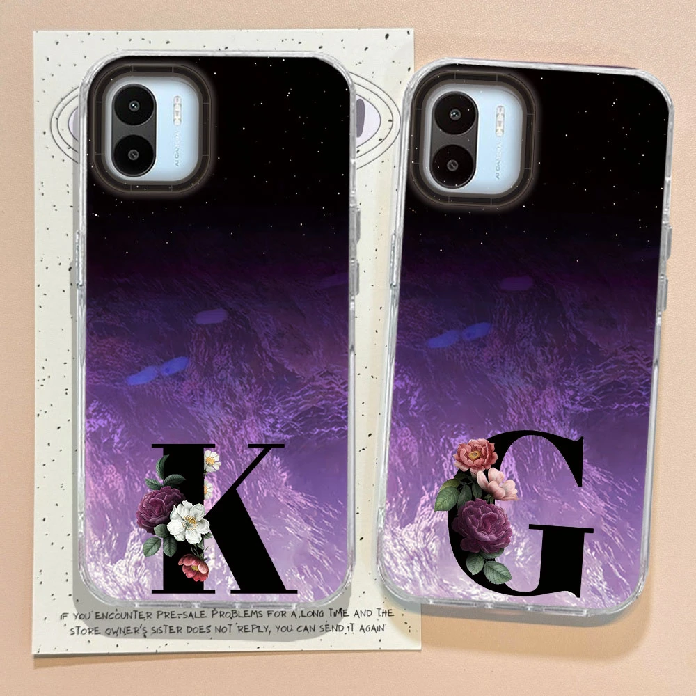 Letra negra artística para Xiaomi Redmi A1 A2 10 9A 9C funda de teléfono con patrón de flores para mujeres y niñas funda a prueba de golpes parachoques trasero - imagen 4