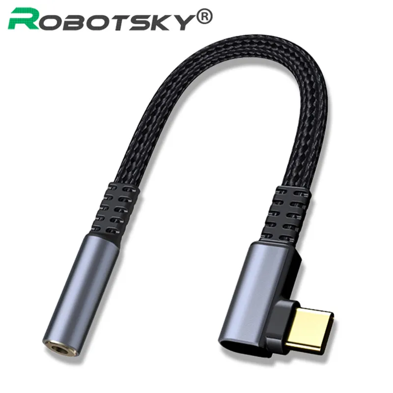 Cable adaptador de 90 grados tipo C a Jack de 3,5mm, USB C, amplificador de auriculares, convertidor para Samsung S22 Ultra Tab S6, Google, Xiaomi, Gamer