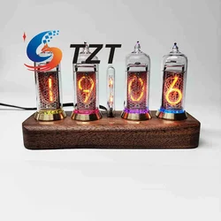 TZT Retro Glow Tube Clock IN14 4-Bit Bluetooth Control Nixie Tube with Brightness Adjustment Black Walnut/Rosewood Version