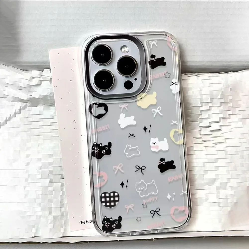 Funda de teléfono Corea Ins Cute Puppy Stars para iPhone 16e 15 14 13 12 11 Mini Pro Max X XR XSMax 7 8 Plus, parte trasera de TPU suave transparente - imagen 5