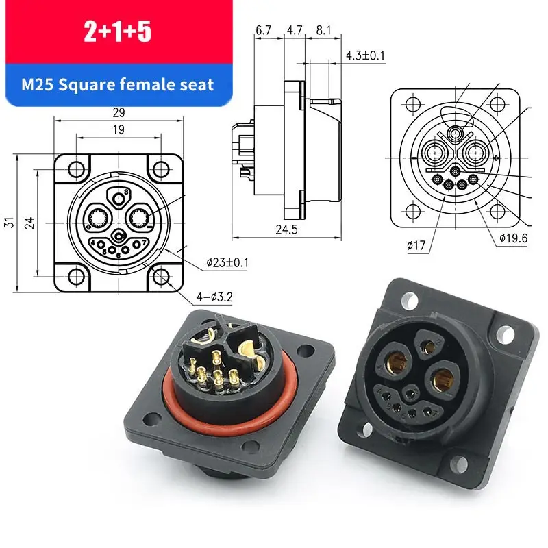 Conector de batería M25 2 + 1 + 5 IP67 2 + 1 + 3 puerto de carga de bicicleta eléctrica de litio enchufe macho hembra con Cable toma de Scooter - imagen 5