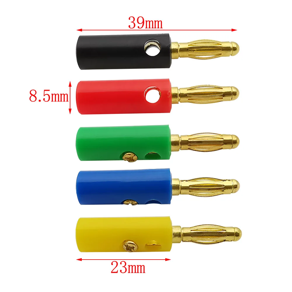 Conector Banana de 4mm chapado en oro, tornillo sin soldadura, Cable de alambre para altavoz de Audio, conectores macho de 4mm, 5 colores, 10 unidades por lote - imagen 5